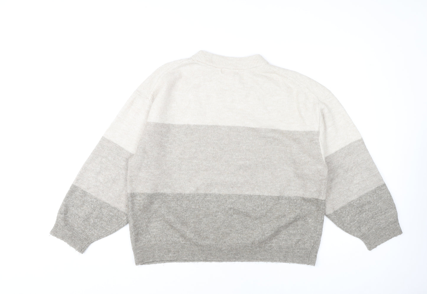 H&M Women's Grey Striped Pullover Jumper, Size M