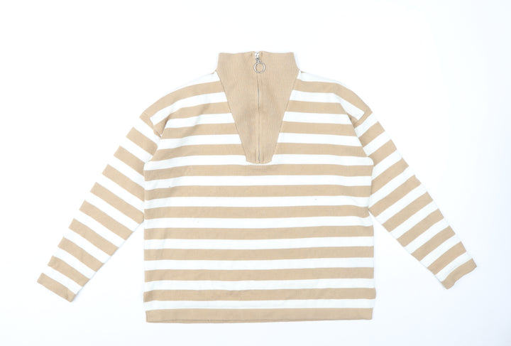 Gianni Feraud Women's Beige Striped Pullover Jumper