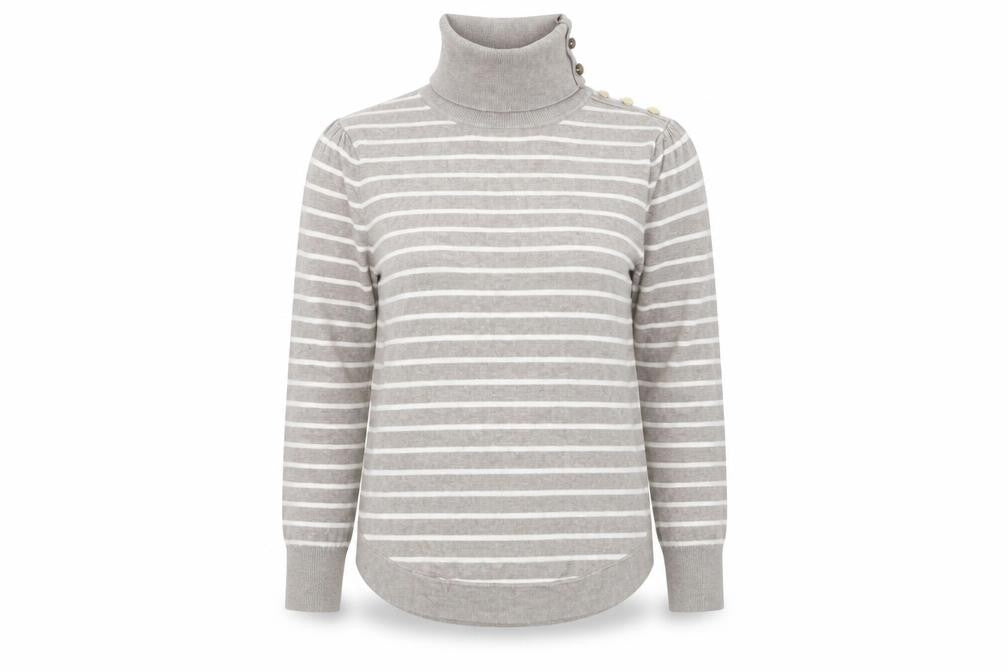 Front view of Warehouse Women's Beige Roll Neck Jumper, UK 14