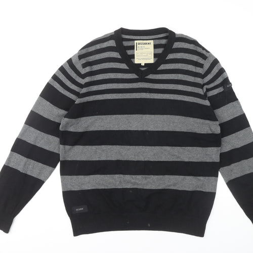 Dissident Men's Black Striped Cotton Pullover Jumper L