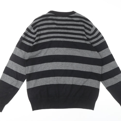 Dissident Men's Black Striped Cotton Pullover Jumper L
