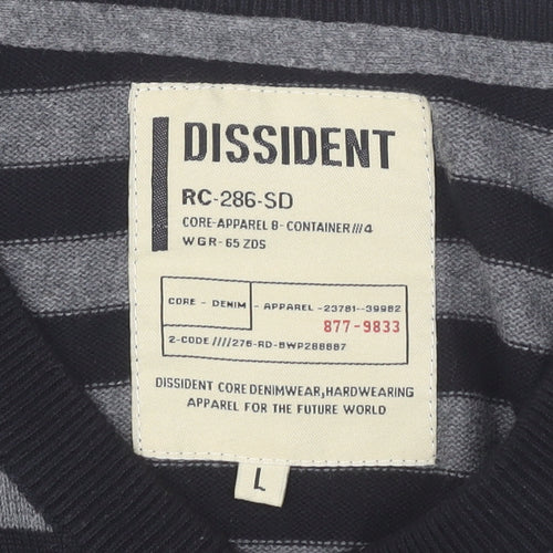 Dissident Men's Black Striped Cotton Pullover Jumper L