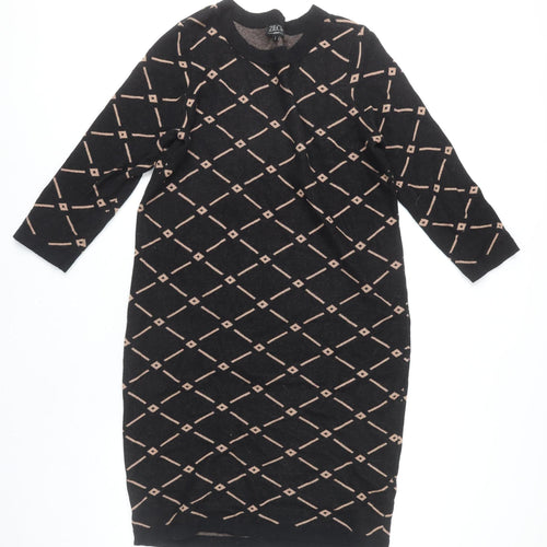 Zilch Women's Black Geometric Shift Dress L