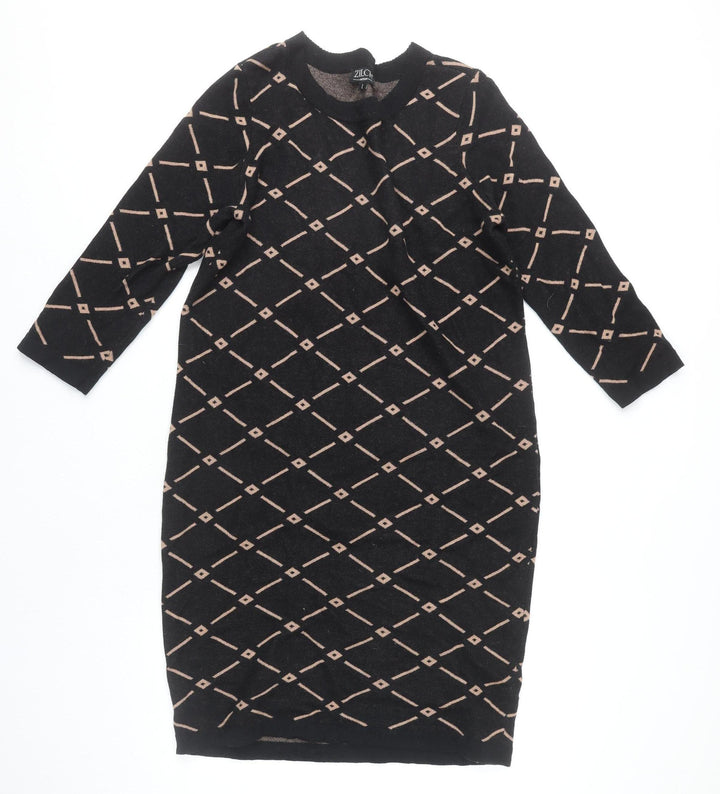 Zilch Women's Black Geometric Shift Dress L