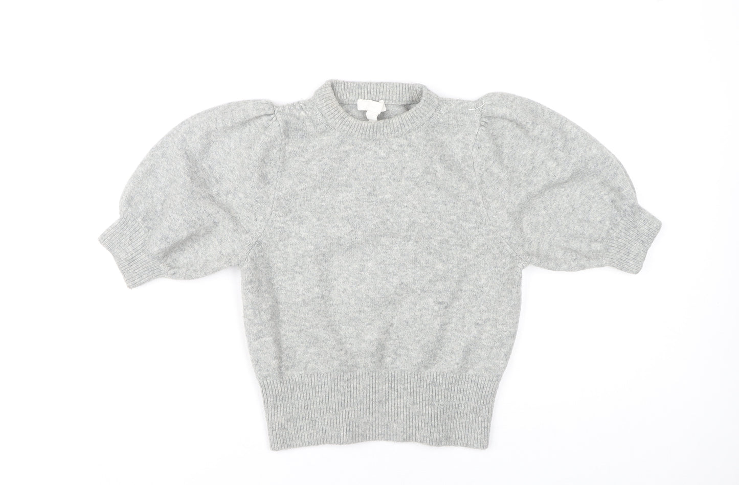 H&M Women's Grey Mock Neck Puff Sleeve Jumper, S