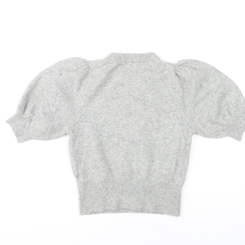 H&M Women's Grey Mock Neck Puff Sleeve Jumper, S