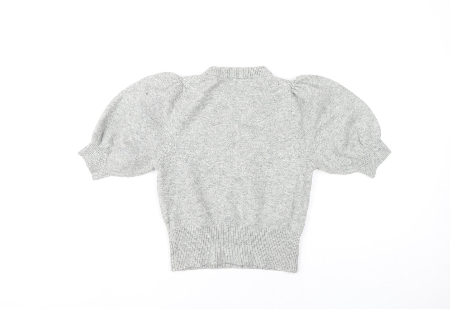 H&M Women's Grey Mock Neck Puff Sleeve Jumper, S