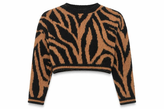Front view of PRETTYLITTLETHING Women's Brown Animal Print Pullover M