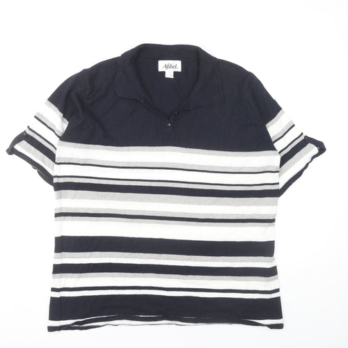 Afibel Women's Striped Polo Top Black White Size 16/18