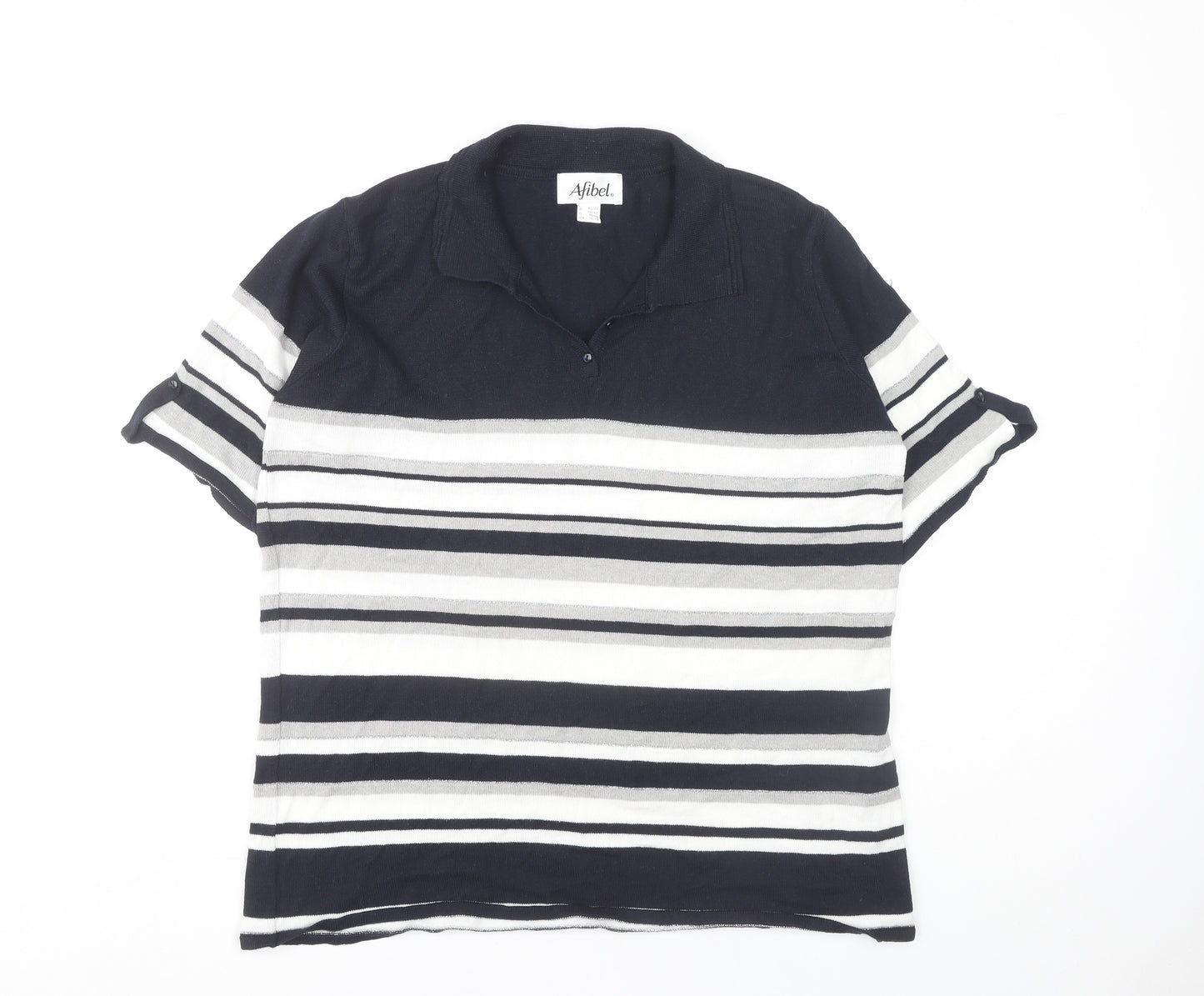 Afibel Women's Striped Polo Top Black White Size 16/18