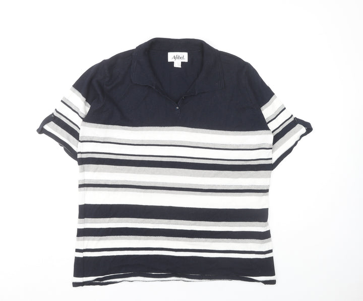 Afibel Women's Striped Polo Top Black White Size 16/18