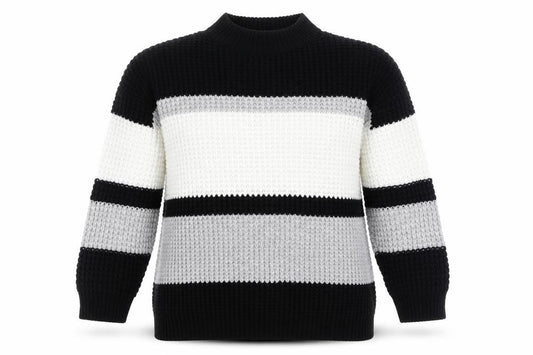 Front view of PRETTYLITTLETHING Women's Black Striped Jumper M