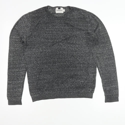 Topman Men's Grey Long Sleeve Crew Neck T-Shirt S