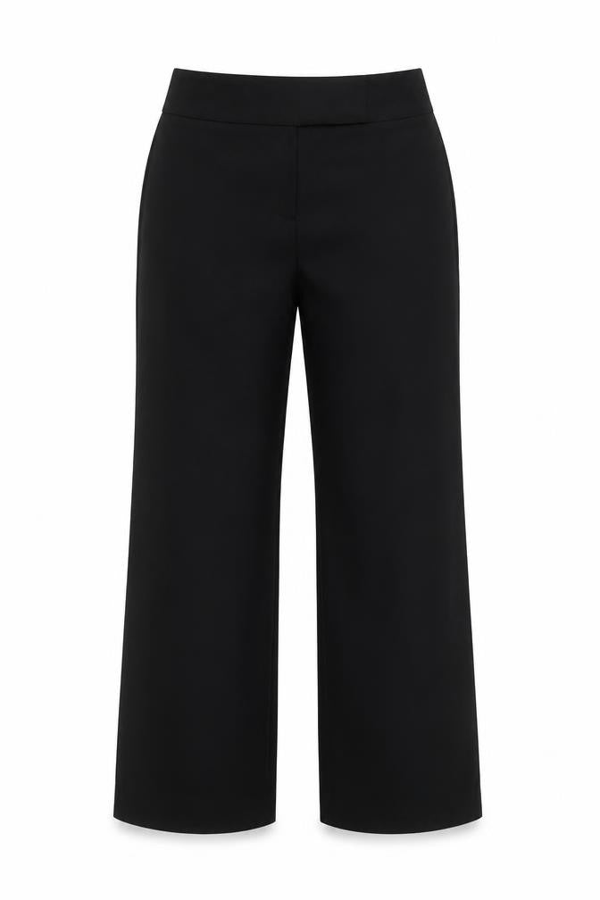 Front view of Andrea Mare Women's Black Trousers, size 12, Wool Blend