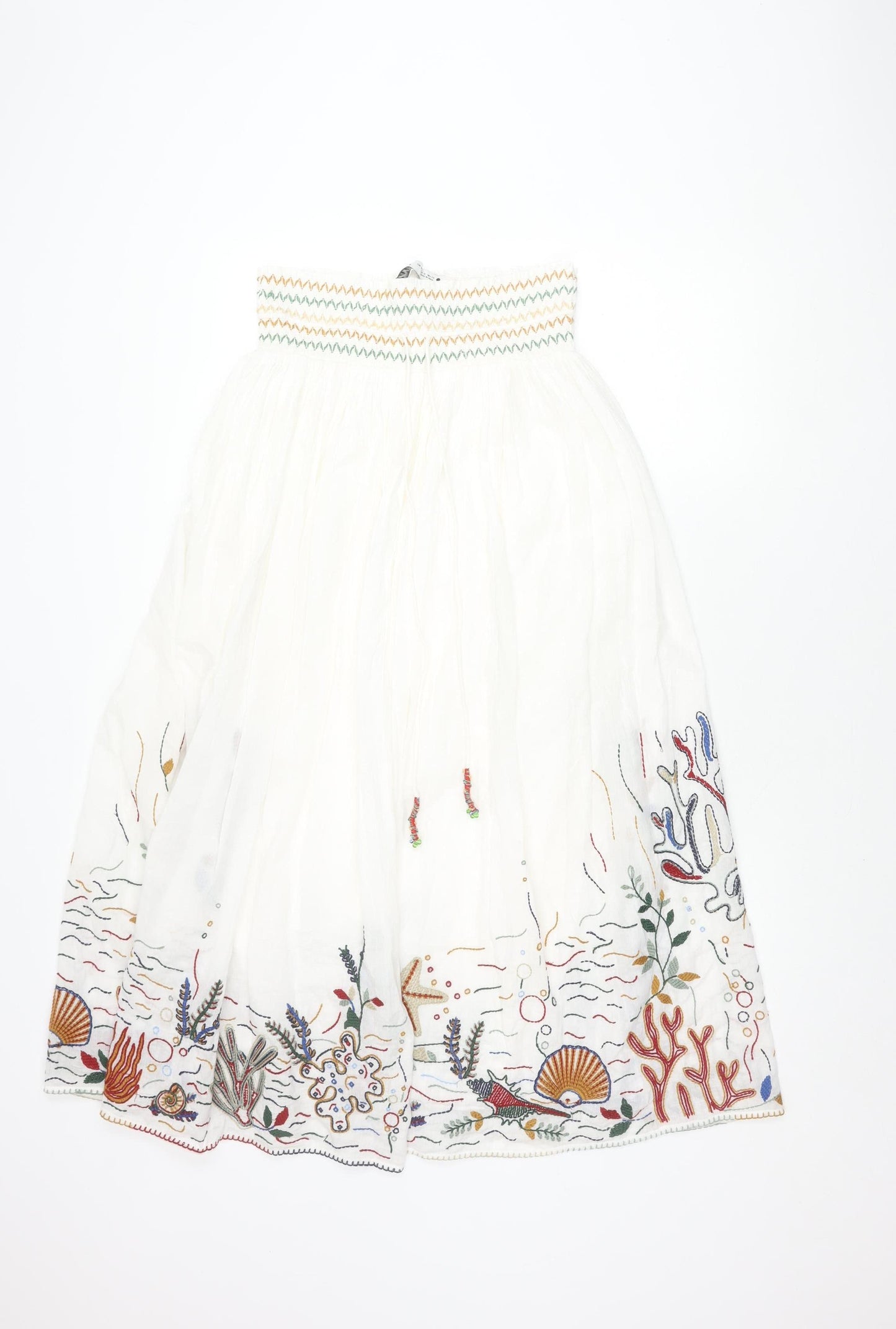 Zara Women White A-Line Dress, Size 12, Summer Embroidered