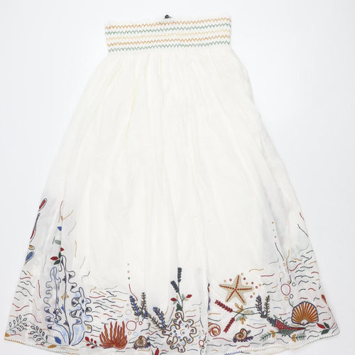 Zara Women White A-Line Dress, Size 12, Summer Embroidered