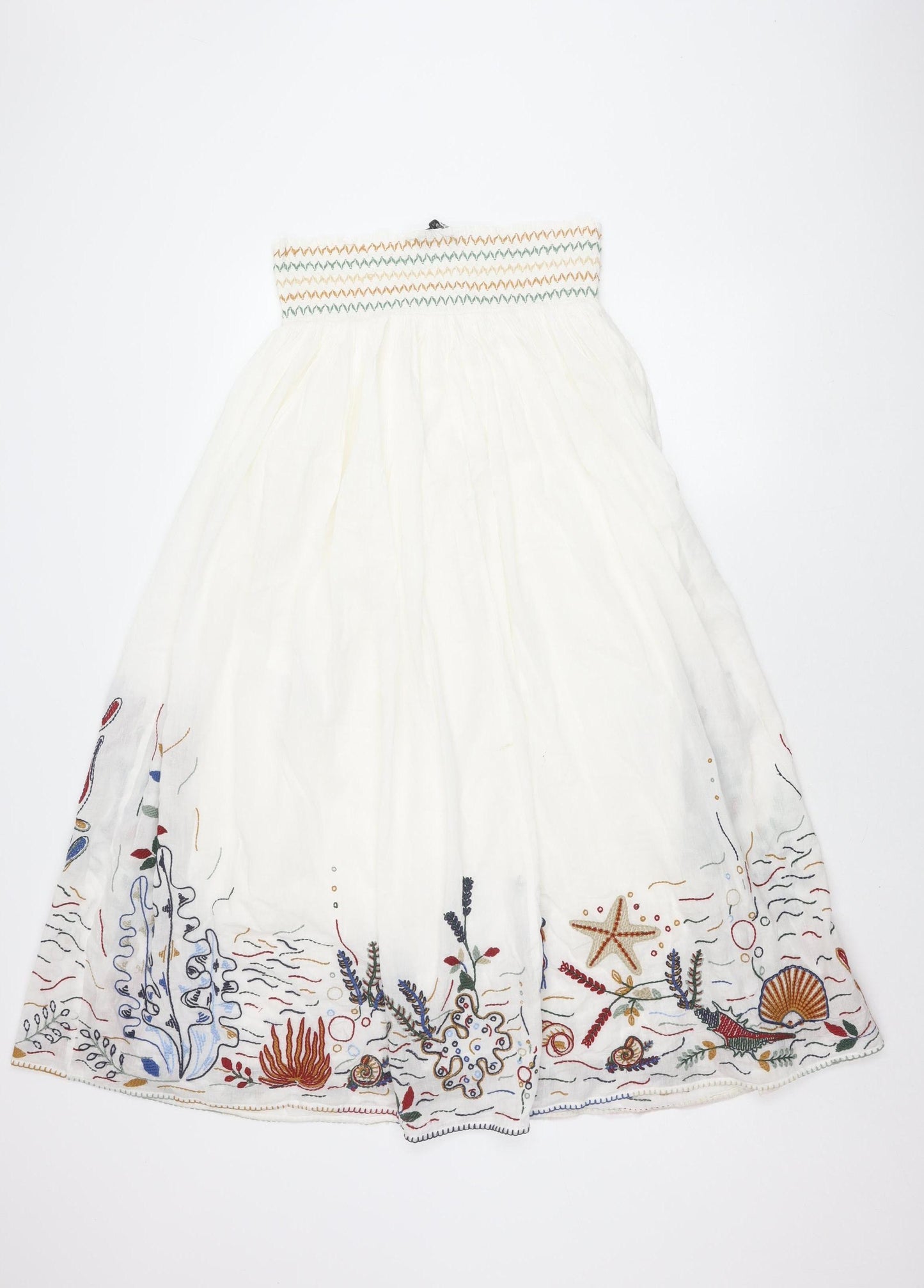 Zara Women White A-Line Dress, Size 12, Summer Embroidered