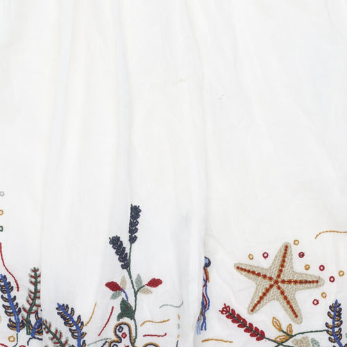 Zara Women White A-Line Dress, Size 12, Summer Embroidered