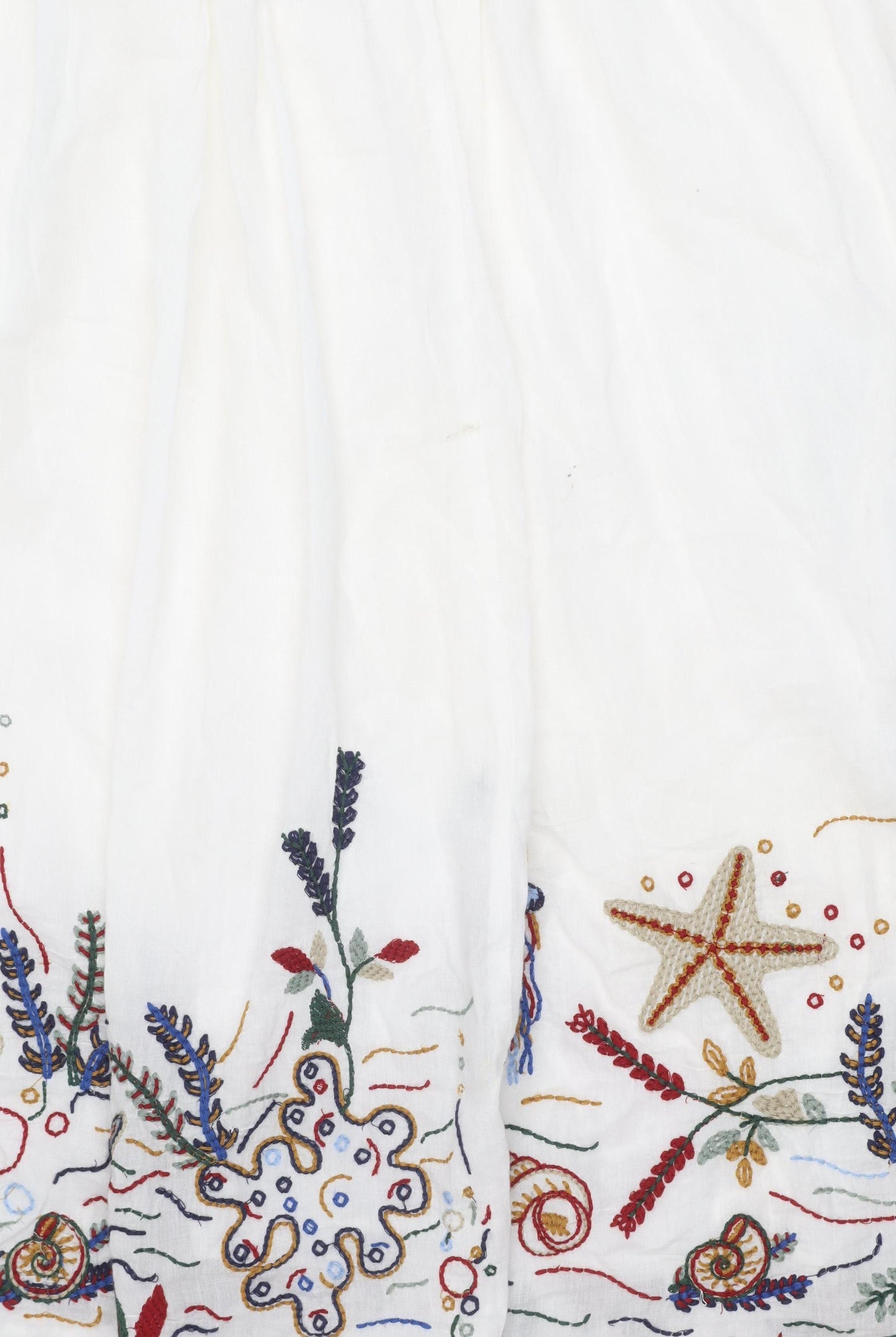 Zara Women White A-Line Dress, Size 12, Summer Embroidered