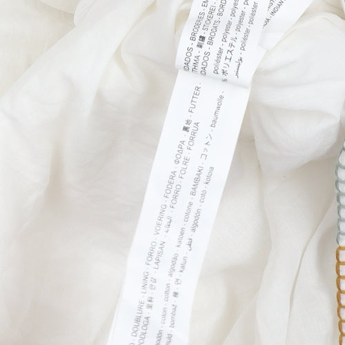 Zara Women White A-Line Dress, Size 12, Summer Embroidered