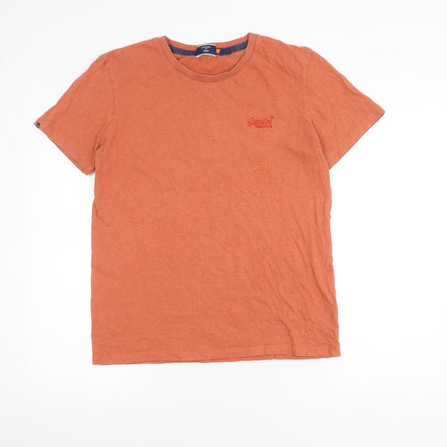 Superdry Men's Orange Logo T-Shirt, Size M, Cotton Crew Neck