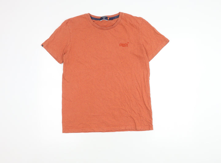 Superdry Men's Orange Logo T-Shirt, Size M, Cotton Crew Neck