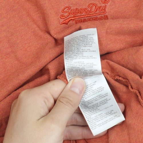 Superdry Men's Orange Logo T-Shirt, Size M, Cotton Crew Neck