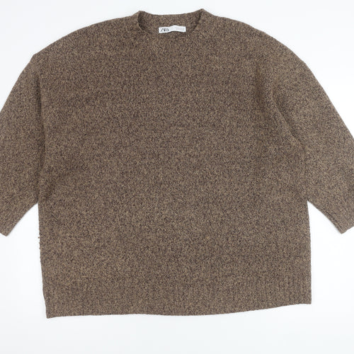 Zara Men's Brown Cable-Knit Pullover Jumper, Size S