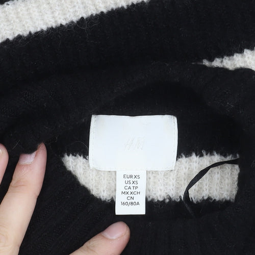 H&M Women's Black XS Striped Mock Neck Jumper