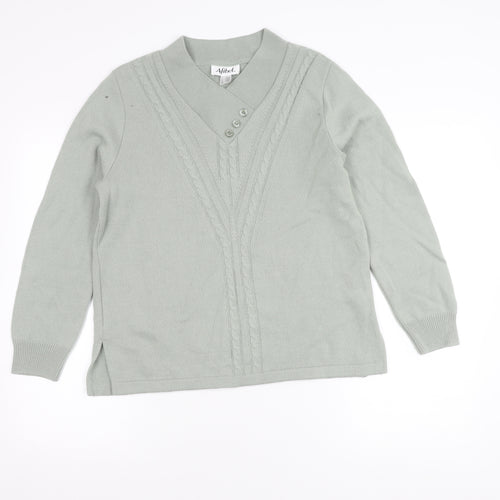 Afibel Women's Grey V-Neck Cable-Knit Jumper