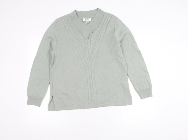 Afibel Women's Grey V-Neck Cable-Knit Jumper