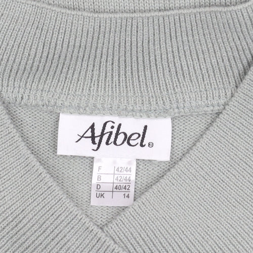 Afibel Women's Grey V-Neck Cable-Knit Jumper