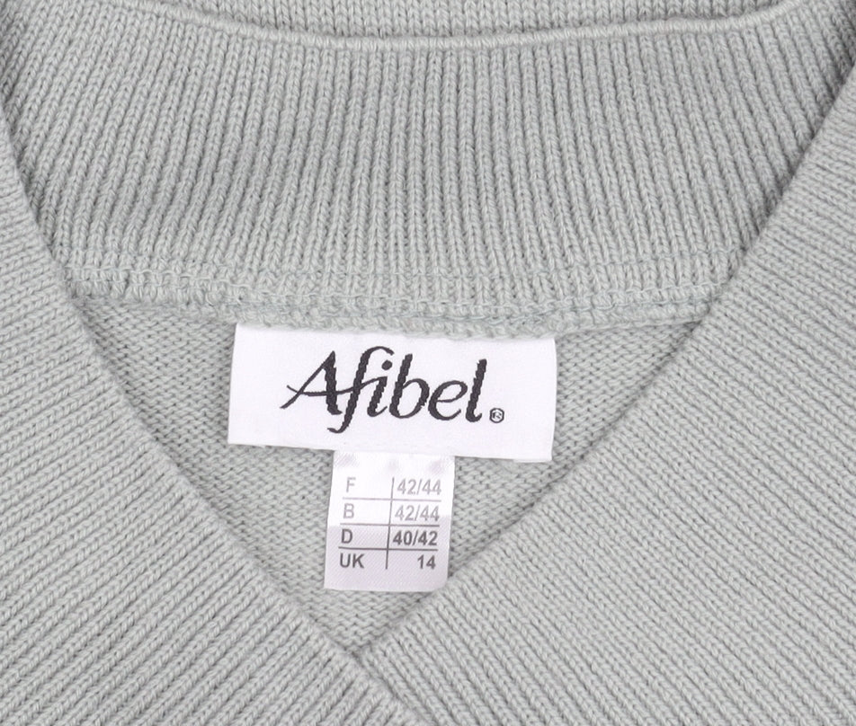 Afibel Women's Grey V-Neck Cable-Knit Jumper