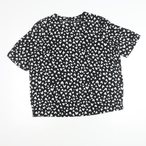Marks and Spencer Womens Black White-Hearts Print Print Top Size 14