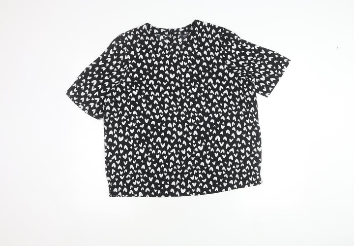 Marks and Spencer Womens Black White-Hearts Print Print Top Size 14