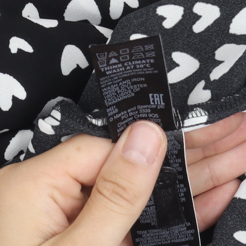 Marks and Spencer Womens Black White-Hearts Print Print Top Size 14