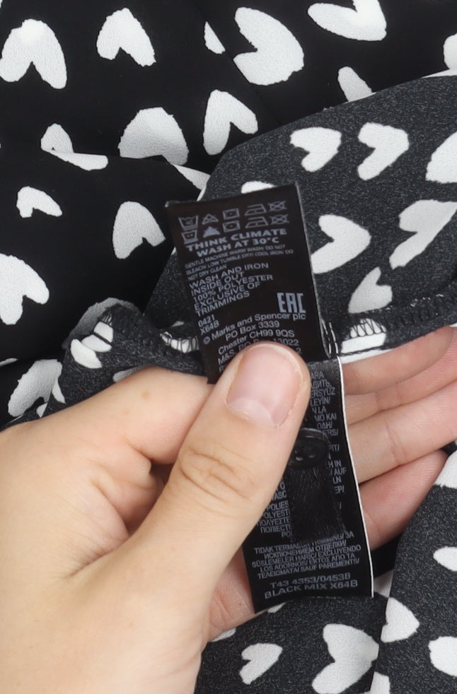 Marks and Spencer Womens Black White-Hearts Print Print Top Size 14