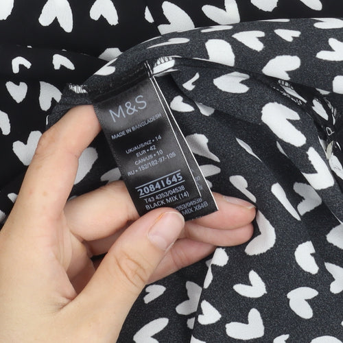Marks and Spencer Womens Black White-Hearts Print Print Top Size 14