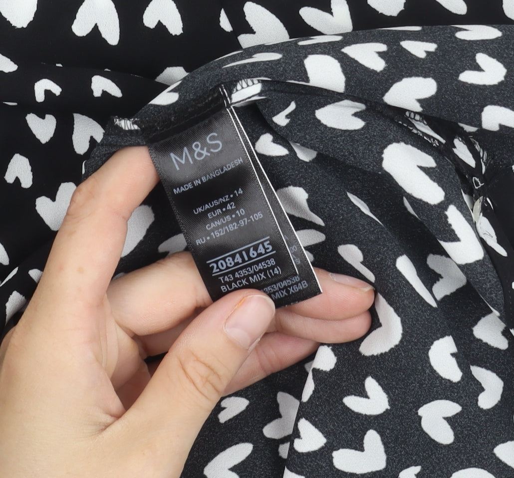 Marks and Spencer Womens Black White-Hearts Print Print Top Size 14