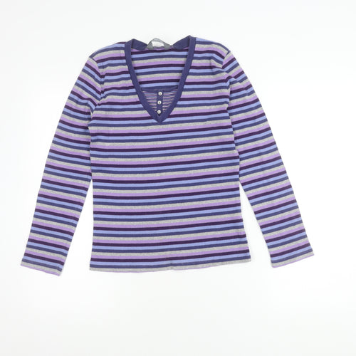 M&Co Women's Multicoloured Striped V-Neck T-Shirt L