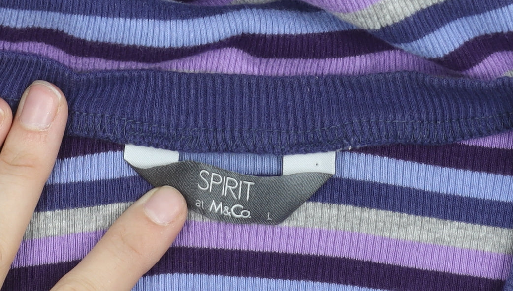 M&Co Women's Multicoloured Striped V-Neck T-Shirt L