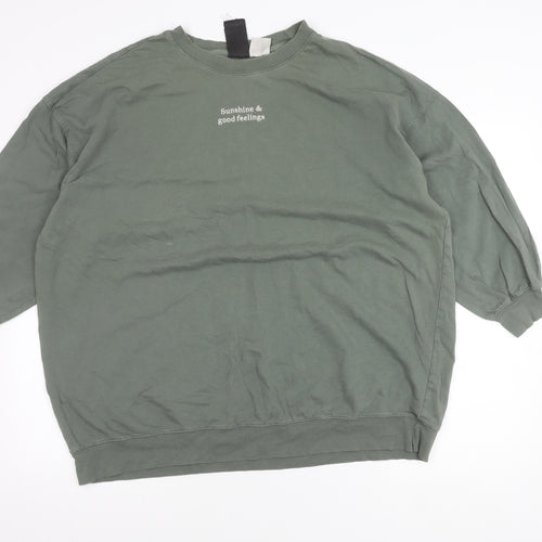 H&M Women's Green XL Pullover Jumper, Casual Cotton