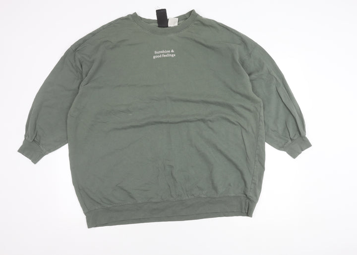 H&M Women's Green XL Pullover Jumper, Casual Cotton