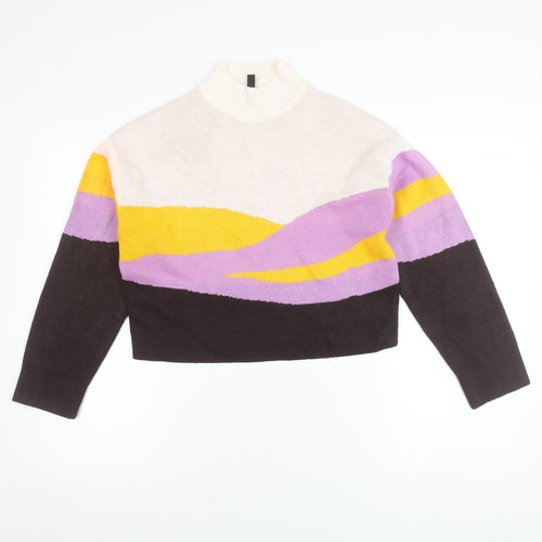 H&M Women’s Multicoloured High Neck Striped Jumper XS