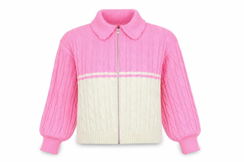 Front view of Boohoo Women's Pink Full Zip Collared Jumper