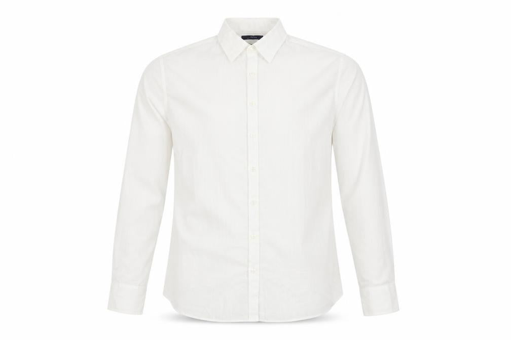 Front view of Lands' End Men's White Cotton Button-Up Shirt