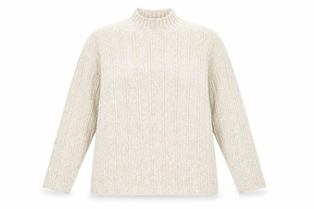 Front view of BHS Women's Ivory Mock Neck Cable-Knit jumper 18-20