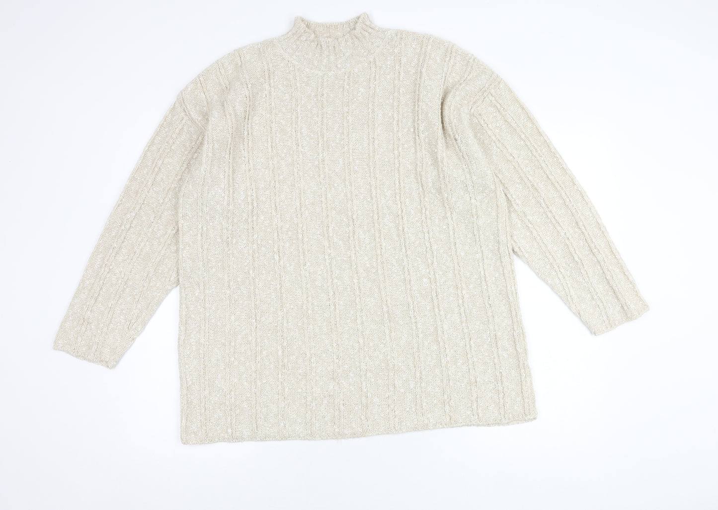 BHS Women's Ivory Cable-Knit High Neck Jumper 18-20