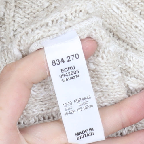BHS Women's Ivory Cable-Knit High Neck Jumper 18-20