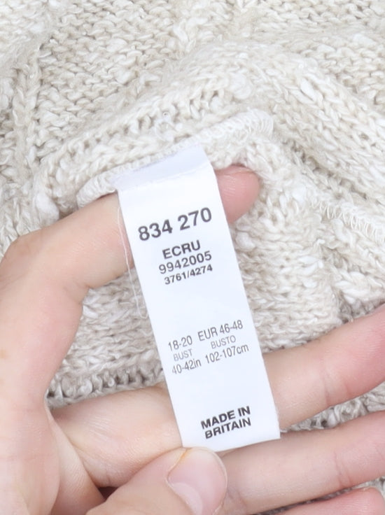 BHS Women's Ivory Cable-Knit High Neck Jumper 18-20